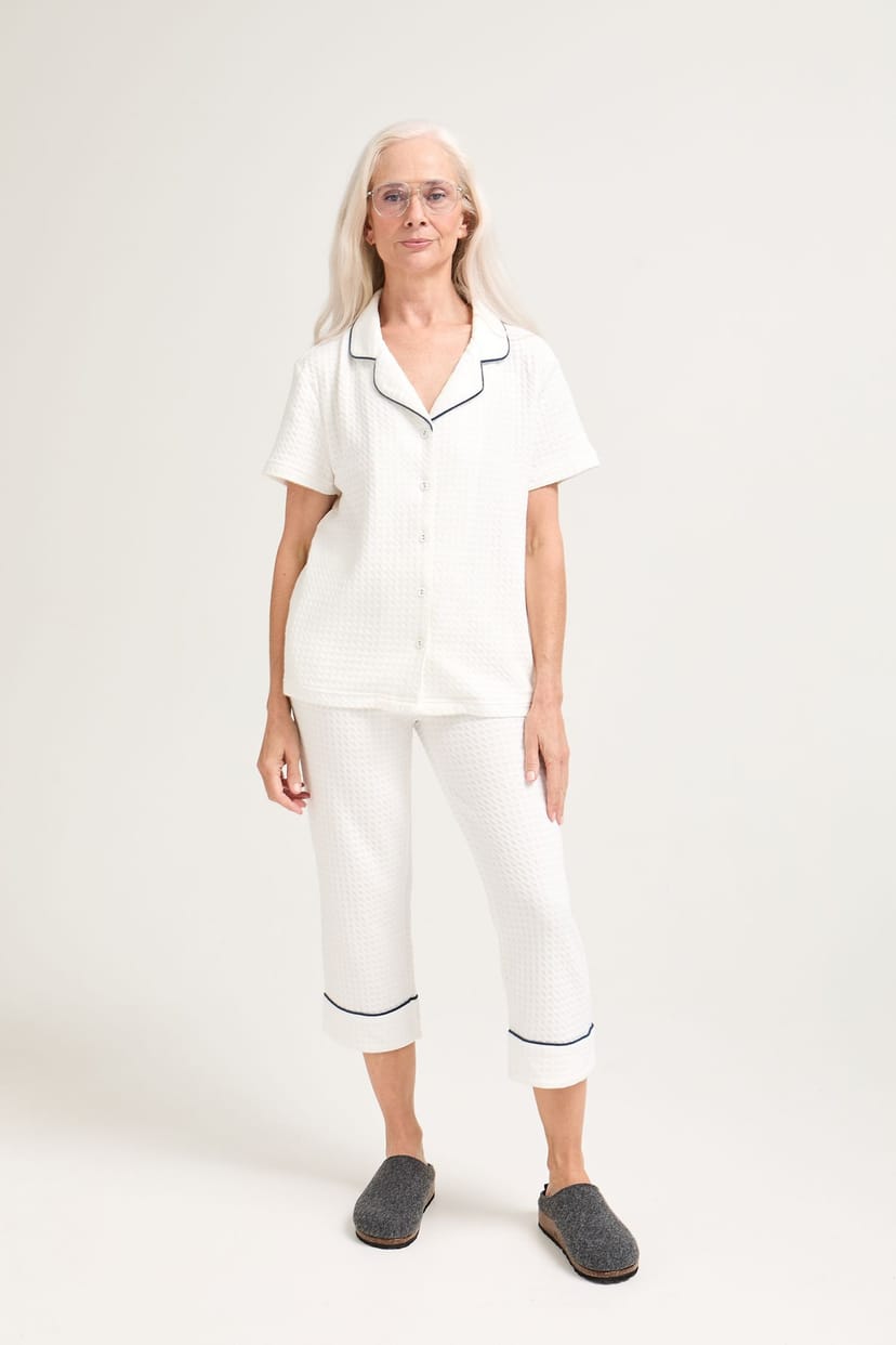 Pretty You London Pretty You London Women's Luxury Suite Waffle Short Shirt Trouser Set in White - 1