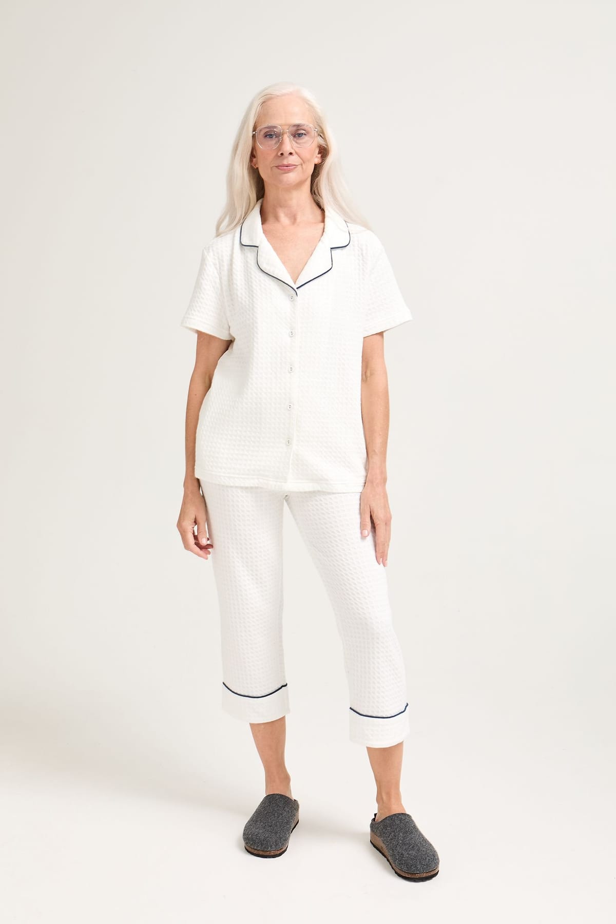 Pretty You London Pretty You London Women's Luxury Suite Waffle Short Shirt Trouser Set in White - 1