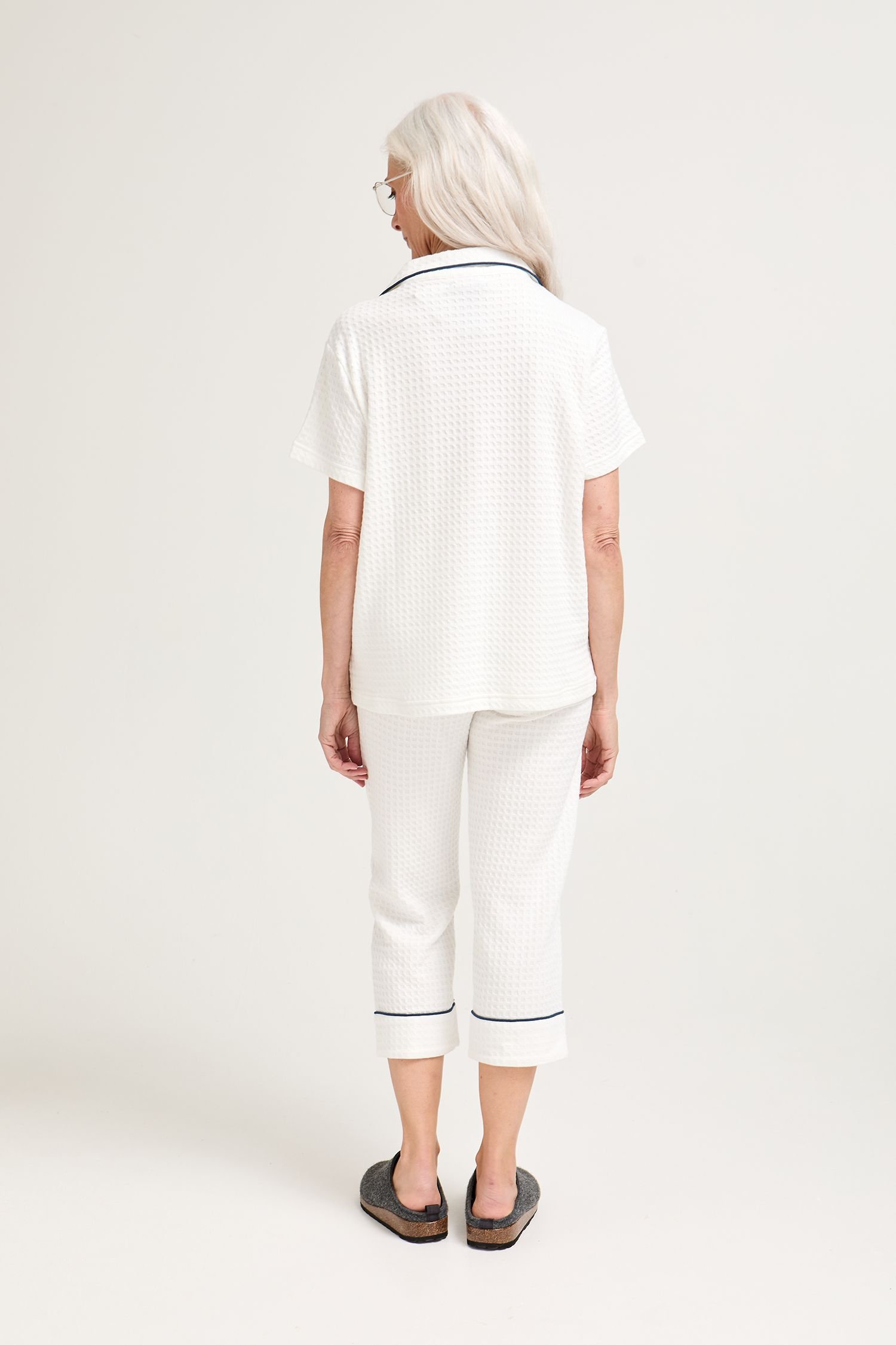 Pretty You London Pretty You London Women's Luxury Suite Waffle Short Shirt Trouser Set in White - 3