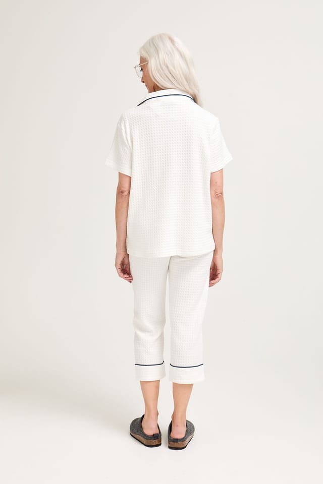 Pretty You London Pretty You London Women's Luxury Suite Waffle Short Shirt Trouser Set in White - 3