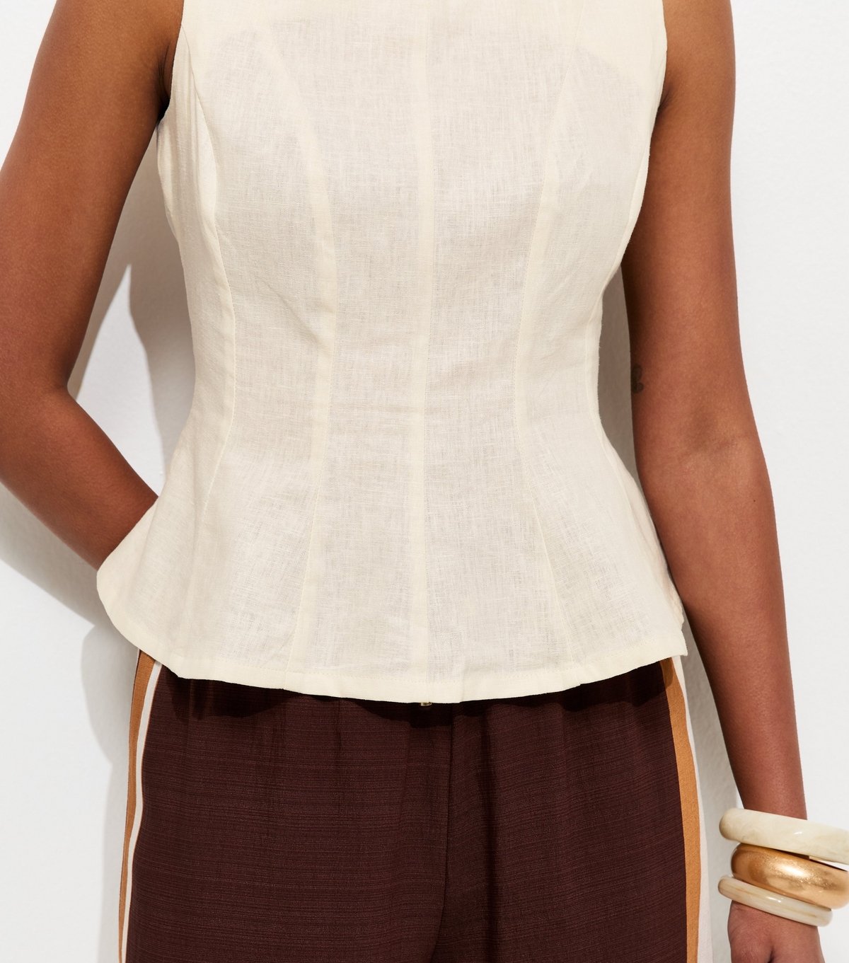 New Look Women's Off White Linen Blend Peplum Top New Look - 2