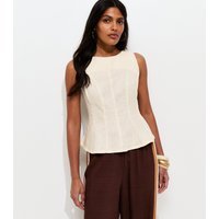 New Look Women's Off White Linen Blend Peplum Top New Look - 3
