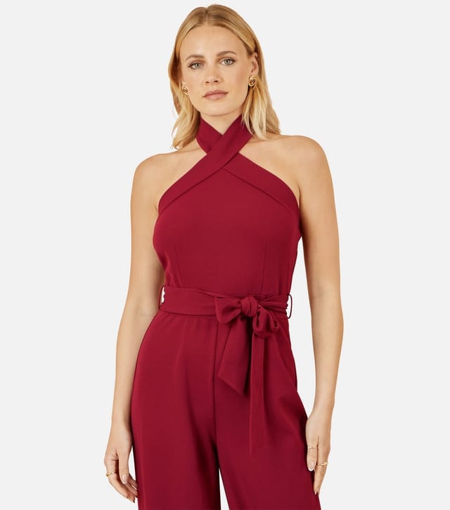 Yumi Women's Red Wide Leg Halterneck Jumpsuit Yumi New Look - 2
