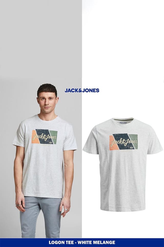 jack & jones Jack & Jones Men's Cotton Crew Neck Logo T-Shirt Regular Fit, Grey - 2