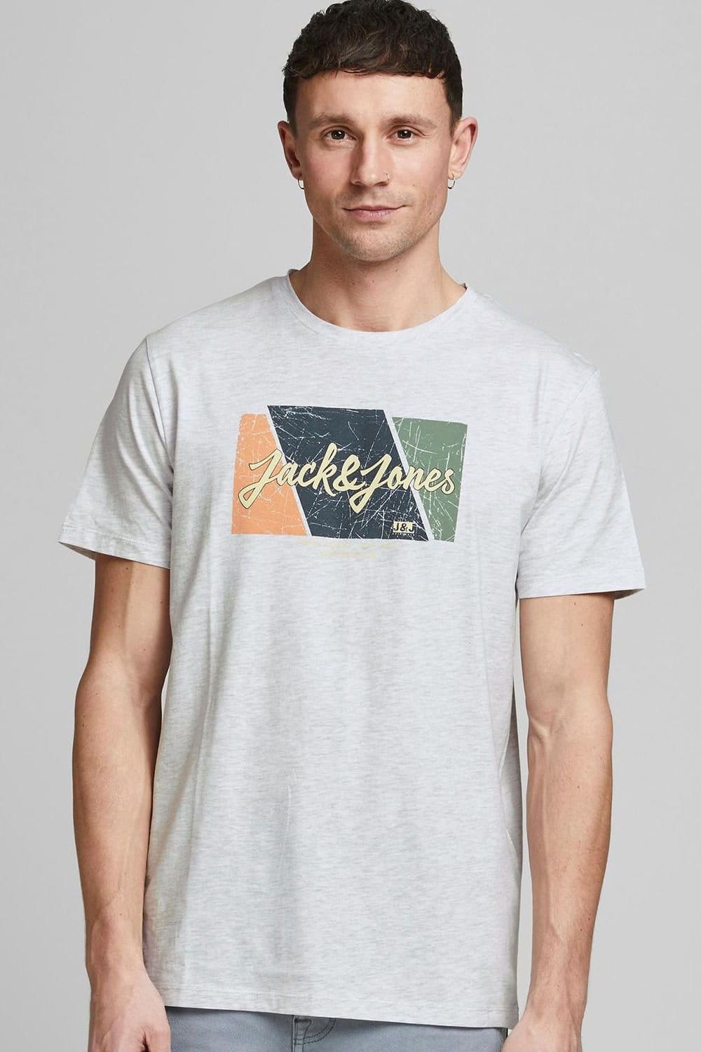 jack & jones Jack & Jones Men's Cotton Crew Neck Logo T-Shirt Regular Fit, Grey - 4