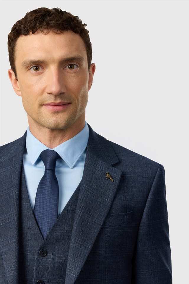 Ted Baker Ted Baker Men's Single Breasted Two Button Checked Slim Fit Suit Jacket in Dark Blue - 2