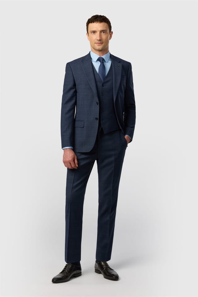 Ted Baker Ted Baker Men's Single Breasted Two Button Checked Slim Fit Suit Jacket in Dark Blue - 3