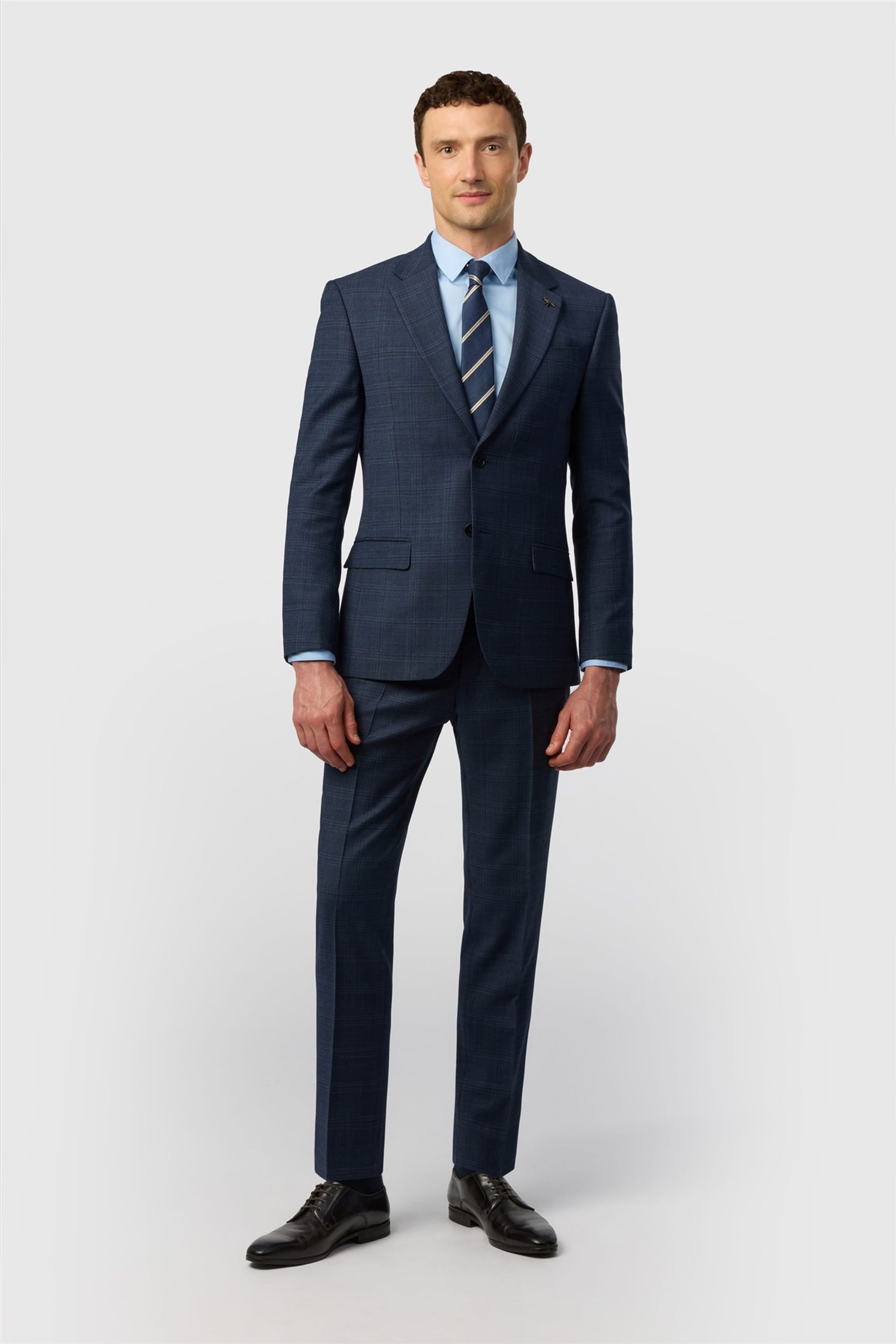 Ted Baker Ted Baker Men's Single Breasted Two Button Checked Slim Fit Suit Jacket in Dark Blue - 4