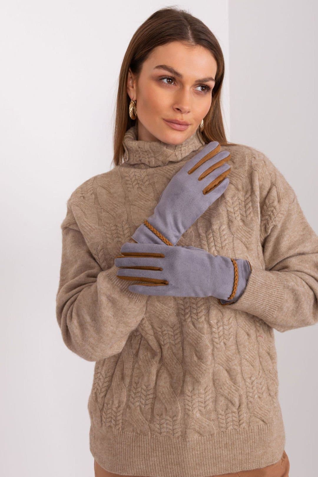 Love Lace Love Lace Women's Touchscreen Gloves with Contrasting Braided Straps & Floral Stitch in Grey