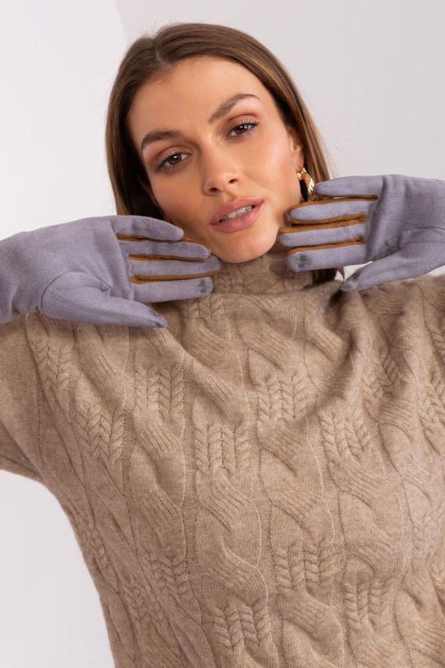 Love Lace Love Lace Women's Touchscreen Gloves with Contrasting Braided Straps & Floral Stitch in Grey - 3