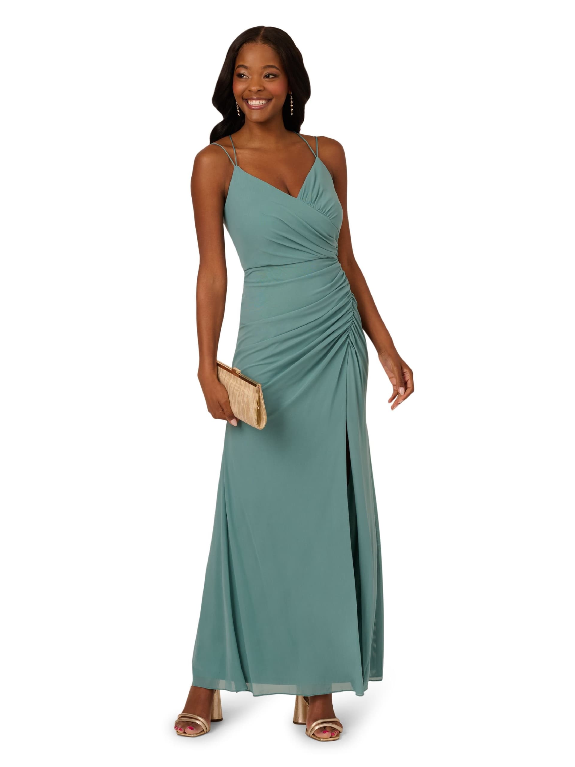 Adrianna Papell Adrianna Papell Women's Stretch Mesh Draped Gown in Green