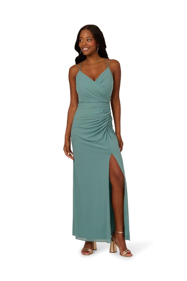 Adrianna Papell Adrianna Papell Women's Stretch Mesh Draped Gown in Green - 2