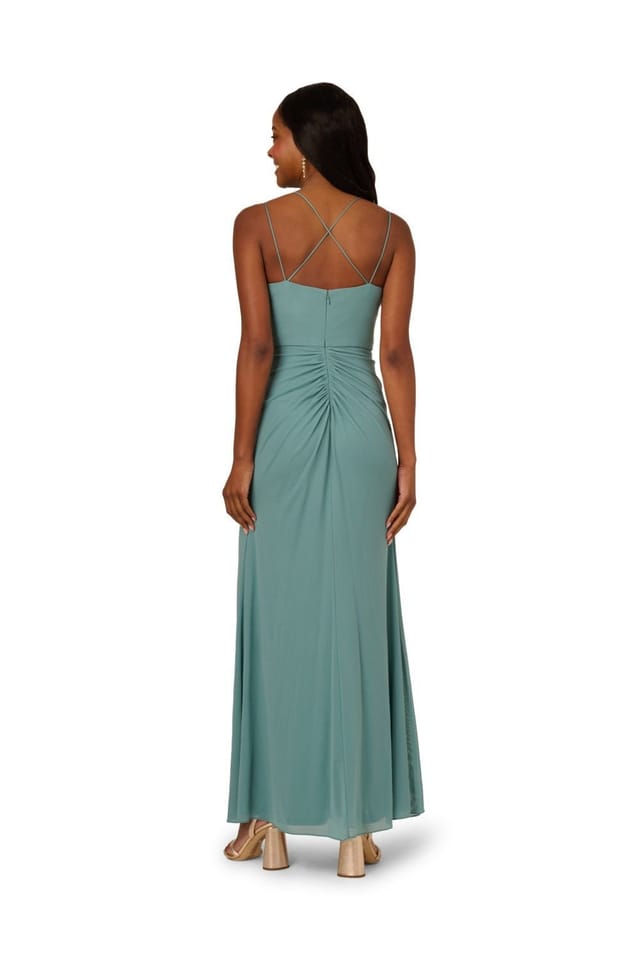 Adrianna Papell Adrianna Papell Women's Stretch Mesh Draped Gown in Green - 3