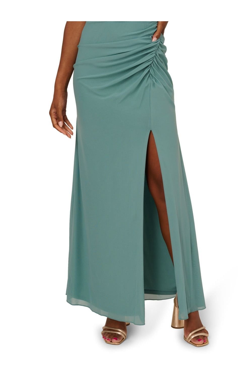 Adrianna Papell Adrianna Papell Women's Stretch Mesh Draped Gown in Green - 4