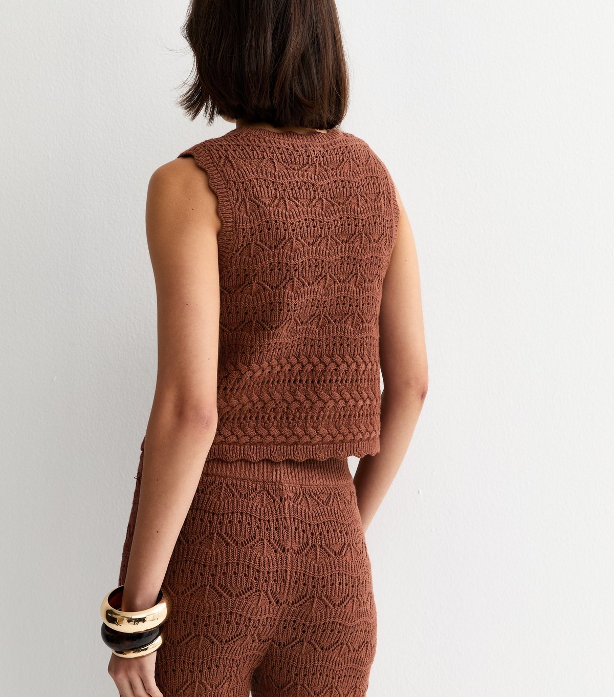 New Look Women's Brown Cotton Rich Wave Stitchy Tie Waistcoat New Look - 4