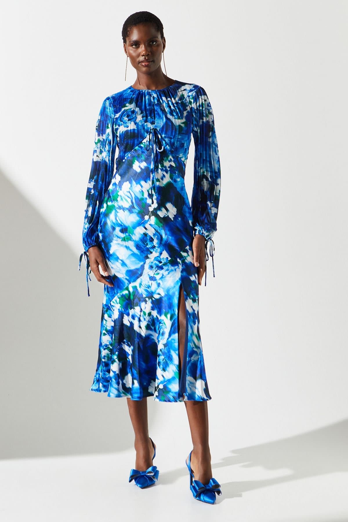 Coast Coast Women's Panelled Tie Detail Midi Dress in Blue