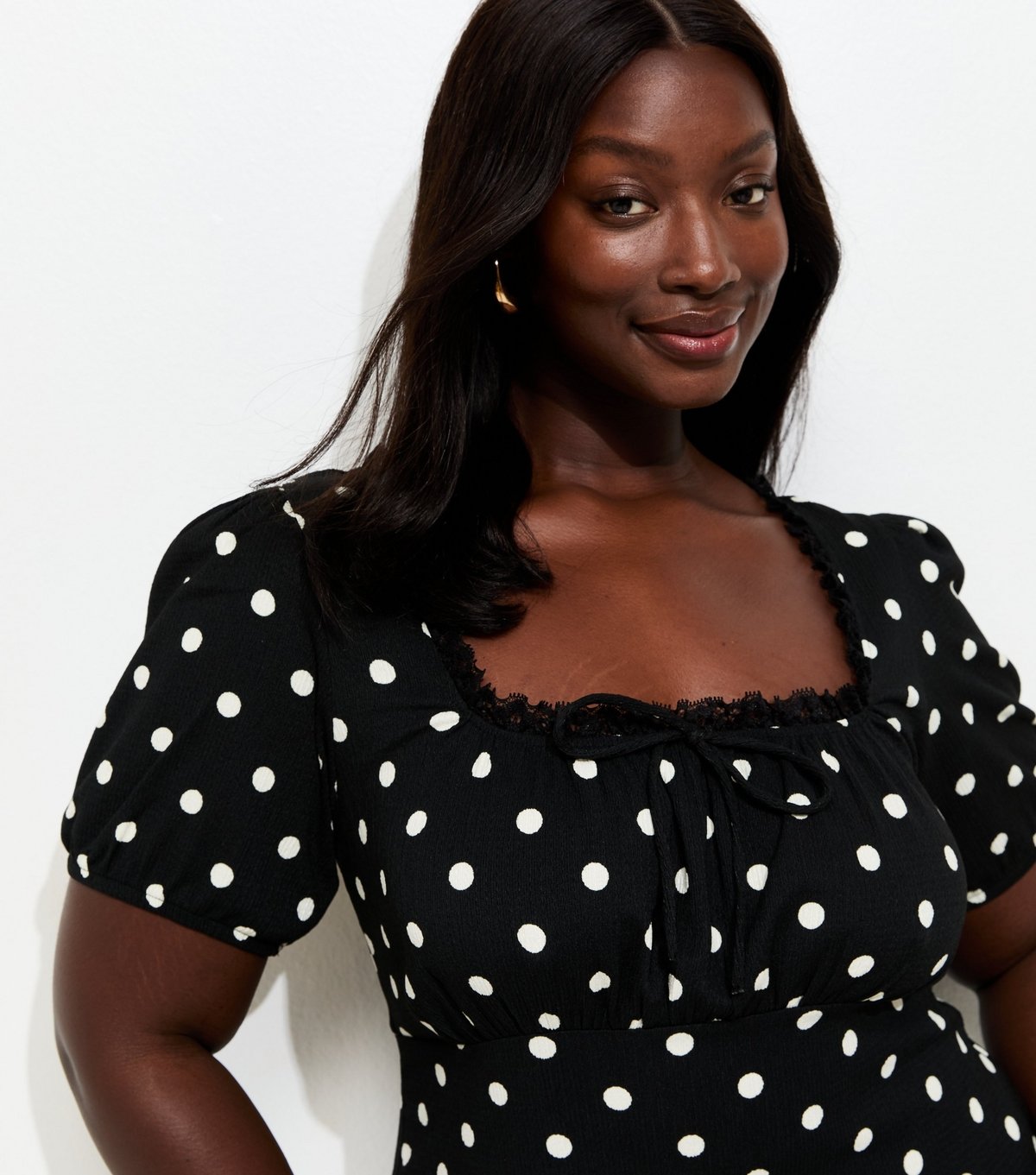 New Look Women's Plus Size Black Spot Print Milkmaid Midi Dress Curves New Look - 2