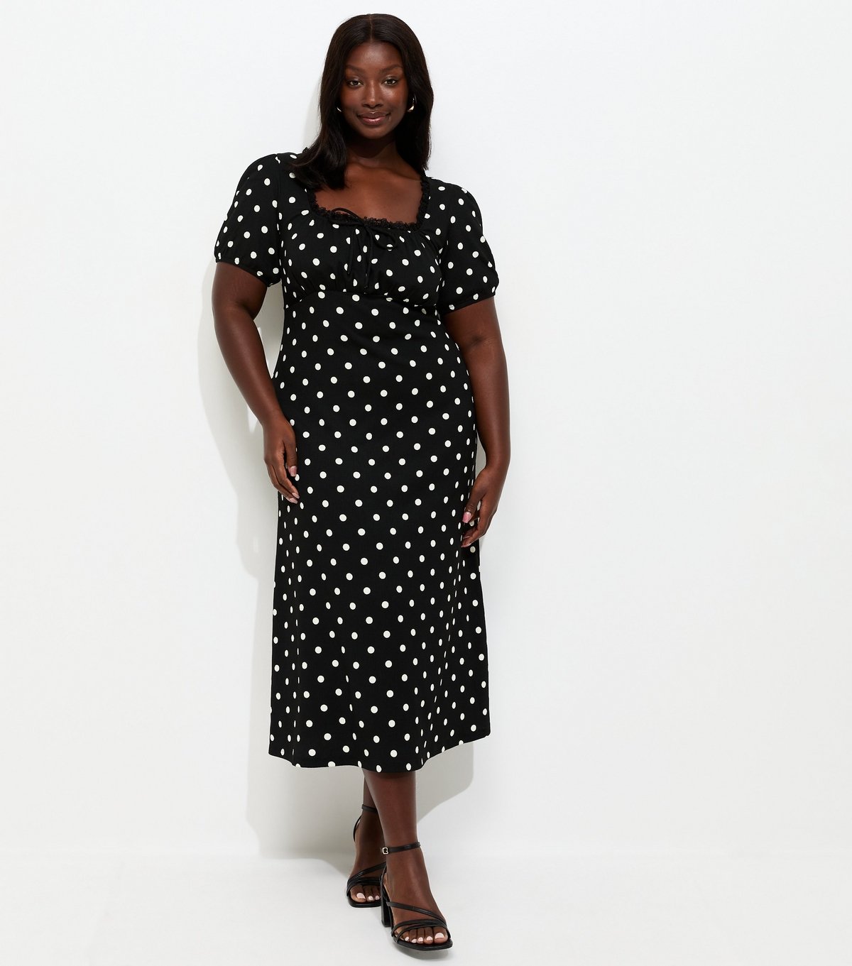 New Look Women's Plus Size Black Spot Print Milkmaid Midi Dress Curves New Look - 3