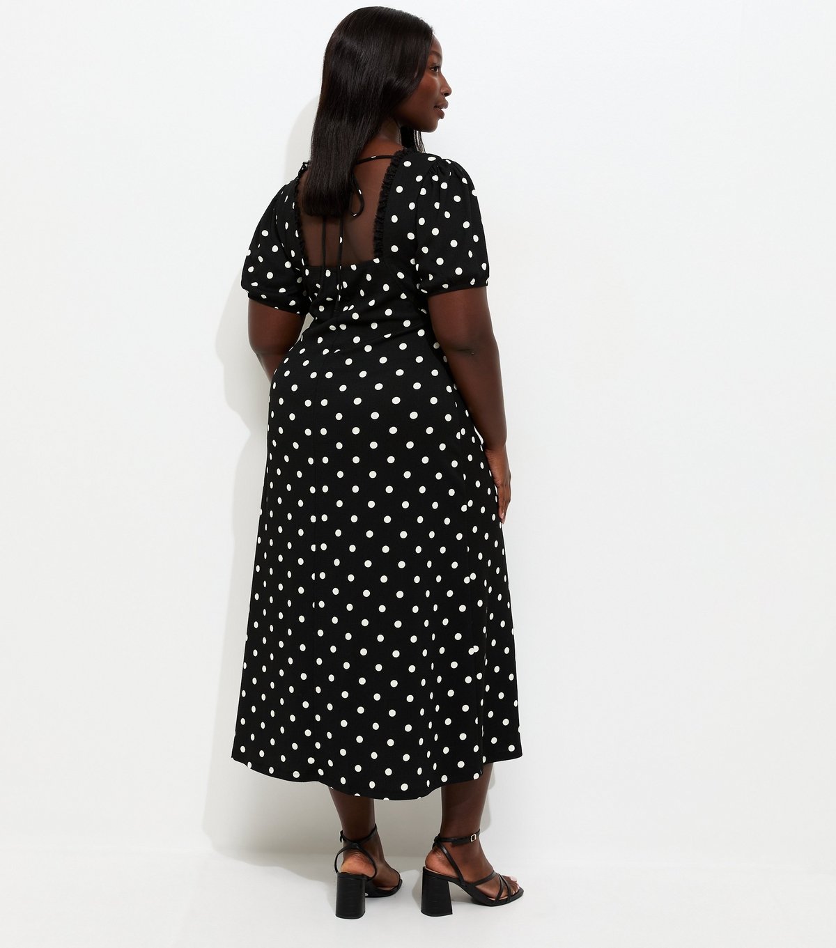 New Look Women's Plus Size Black Spot Print Milkmaid Midi Dress Curves New Look - 4