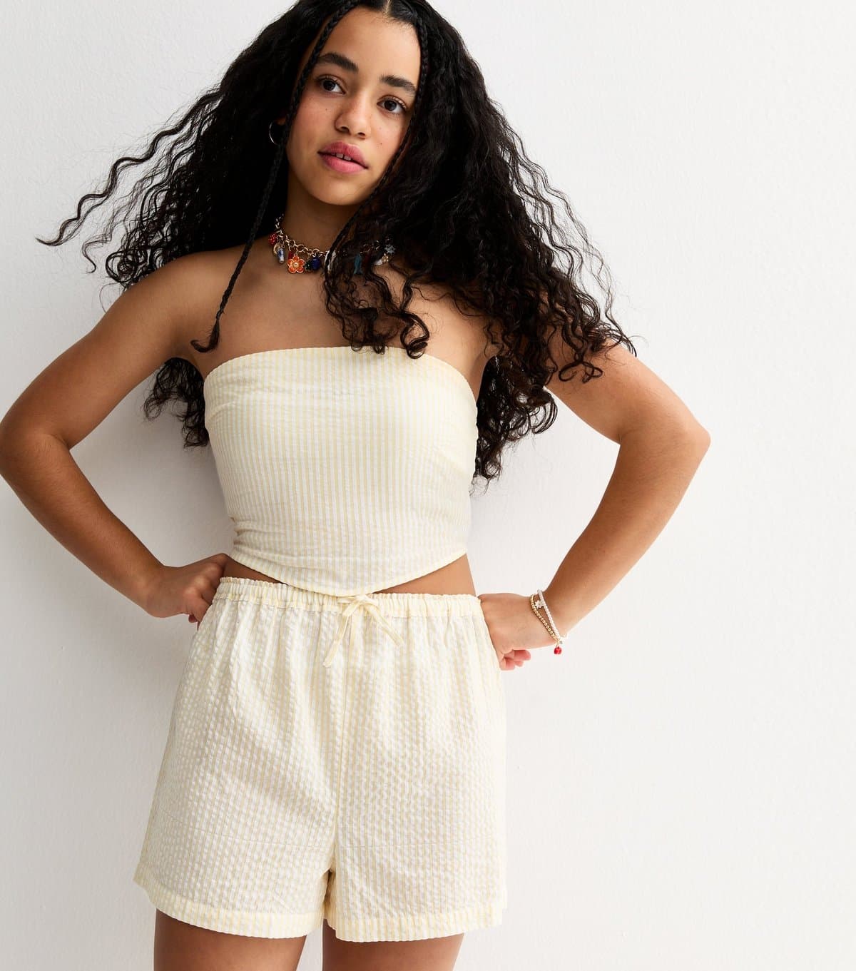 New Look Girls' Yellow Striped Seersucker Shorts New Look