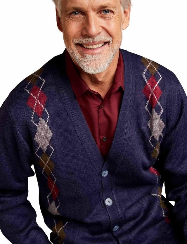 Tootal Tootal Men's Argyle Cardigan in Navy - 2