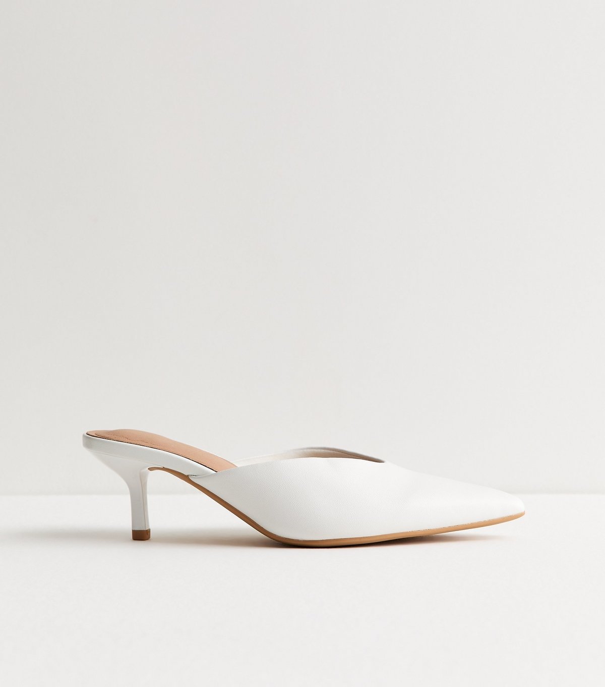 New Look Women's White Faux Leather V-Cut Mules Vegan New Look - 2