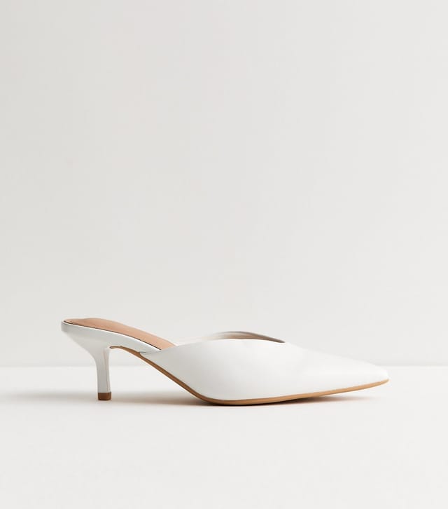 New Look Women's White Faux Leather V-Cut Mules Vegan New Look - 2