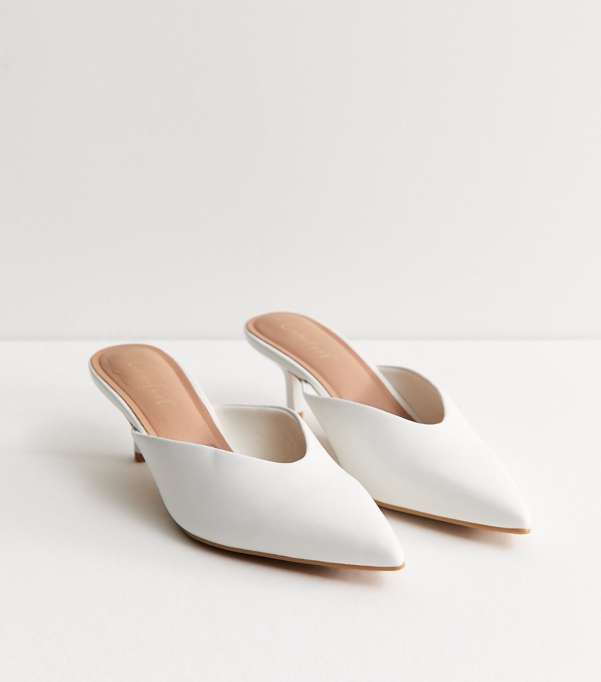 New Look Women's White Faux Leather V-Cut Mules Vegan New Look - 3