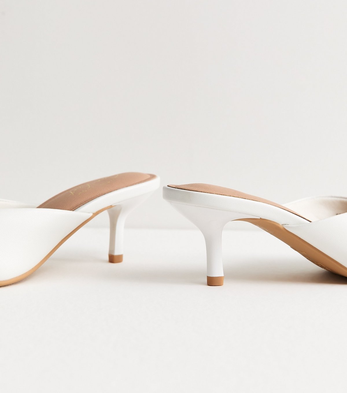 New Look Women's White Faux Leather V-Cut Mules Vegan New Look - 4