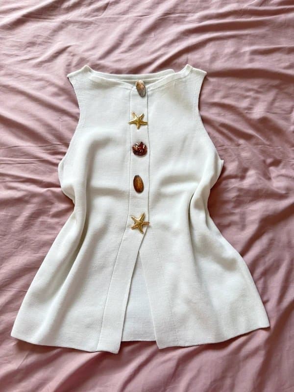 ASOS Design Knit Top Gold Beach Summer Buttons Size XS by ASOS