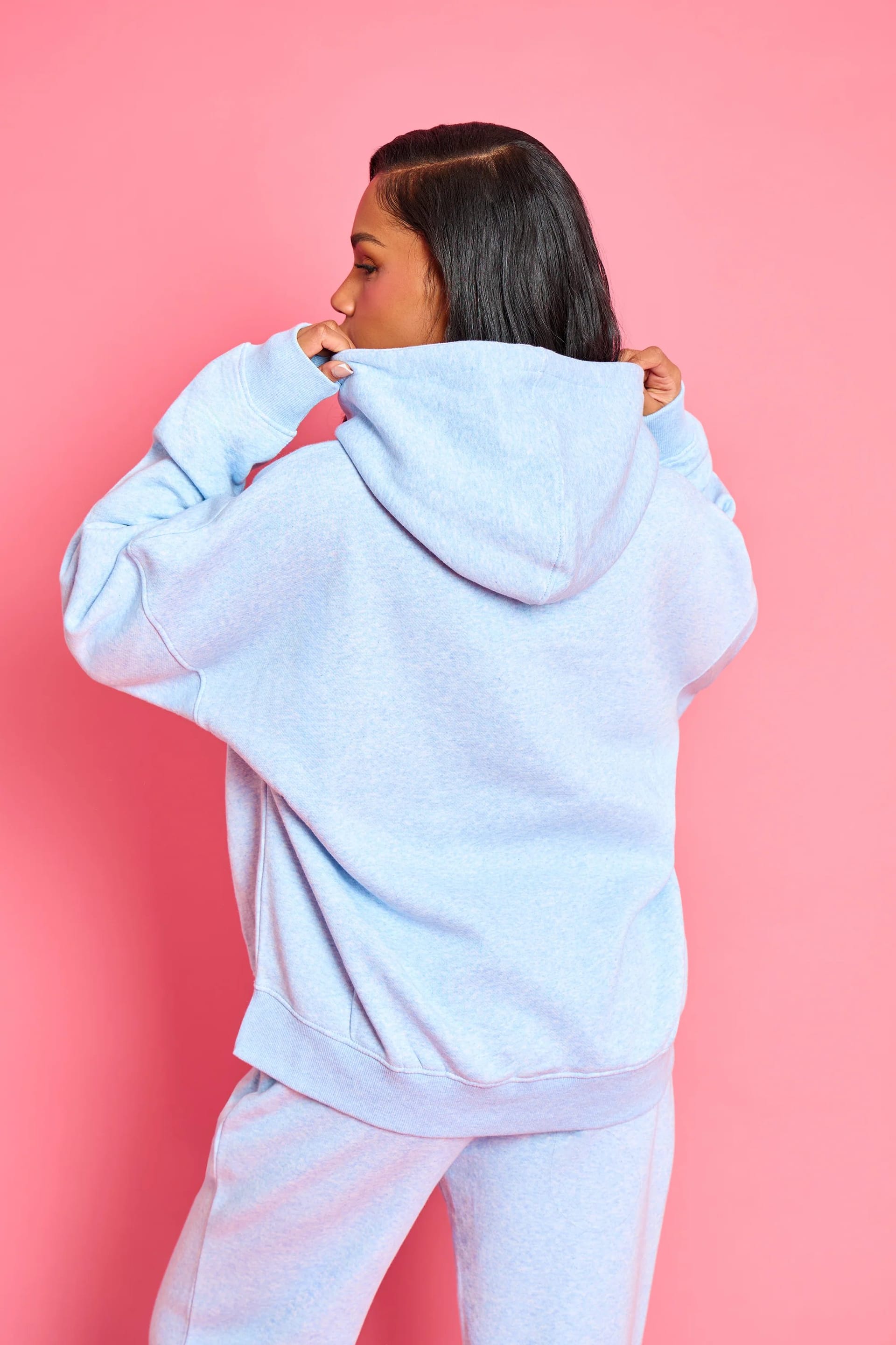 Kaiia Kaiia Slogan Oversized Hoodie Baby Blue Marl - 4