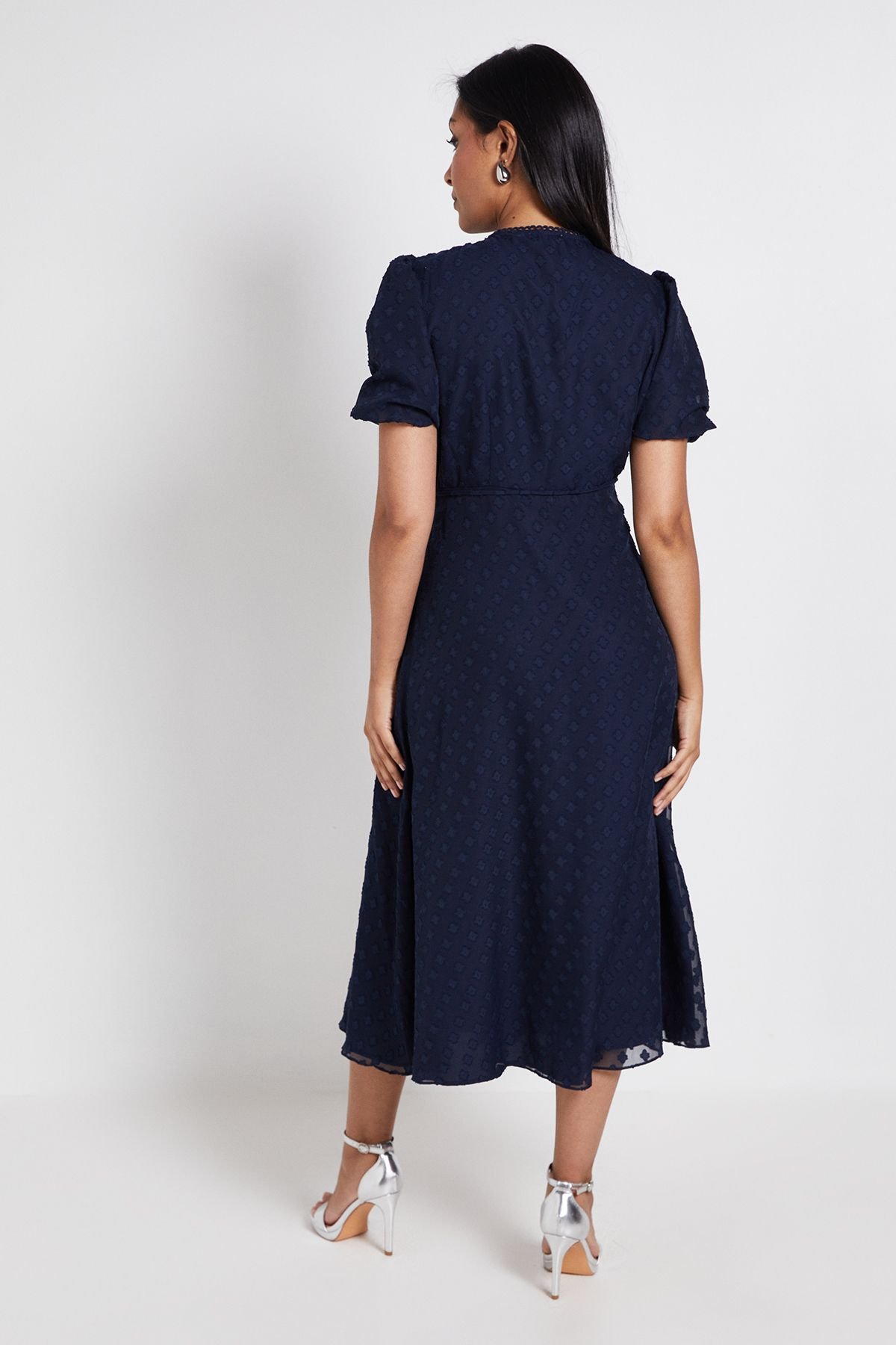 Wallis Wallis Women's Petite 3D Floral Button Midi Dress in Navy - 3