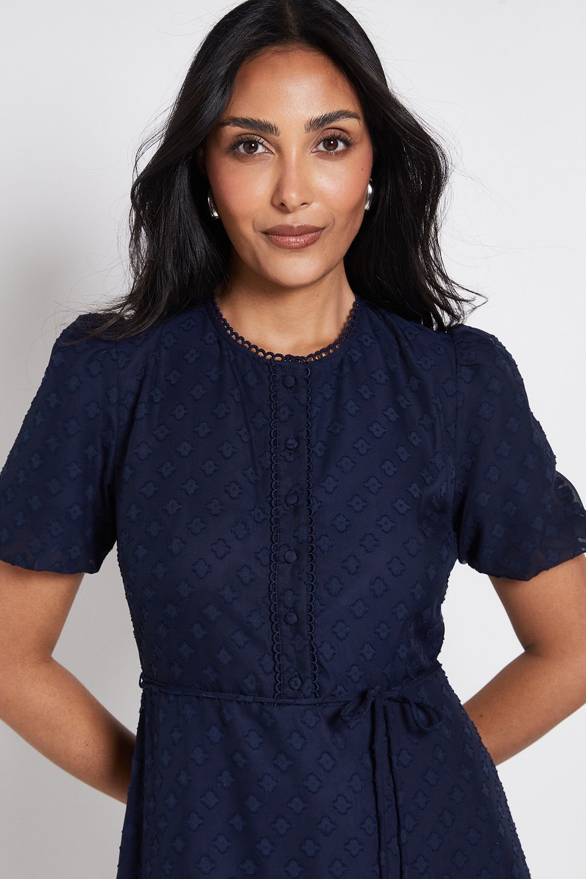 Wallis Wallis Women's Petite 3D Floral Button Midi Dress in Navy - 4