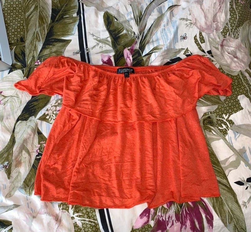 Topshop Top shop orange Bardot frill crop top