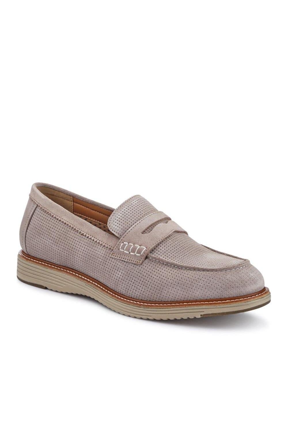 Pavers Pavers Men's Beige Suede Leather Slip-On Shoes