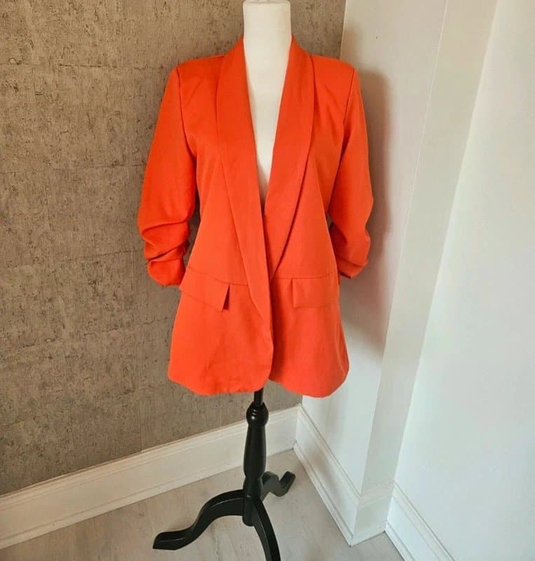 Elsa Womens new orange boutique 3/4 sleeve blazer jacket outerwear medium dressy smart casual Elsa