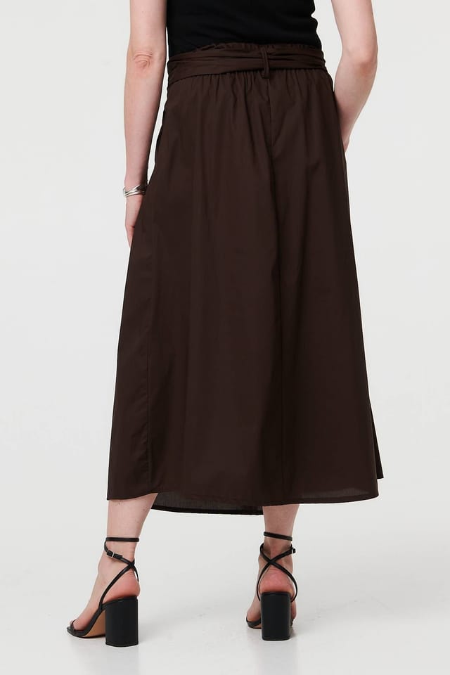 Izabel London Izabel London Women's Tie High Waist Ruched Maxi Skirt in Brown - 2