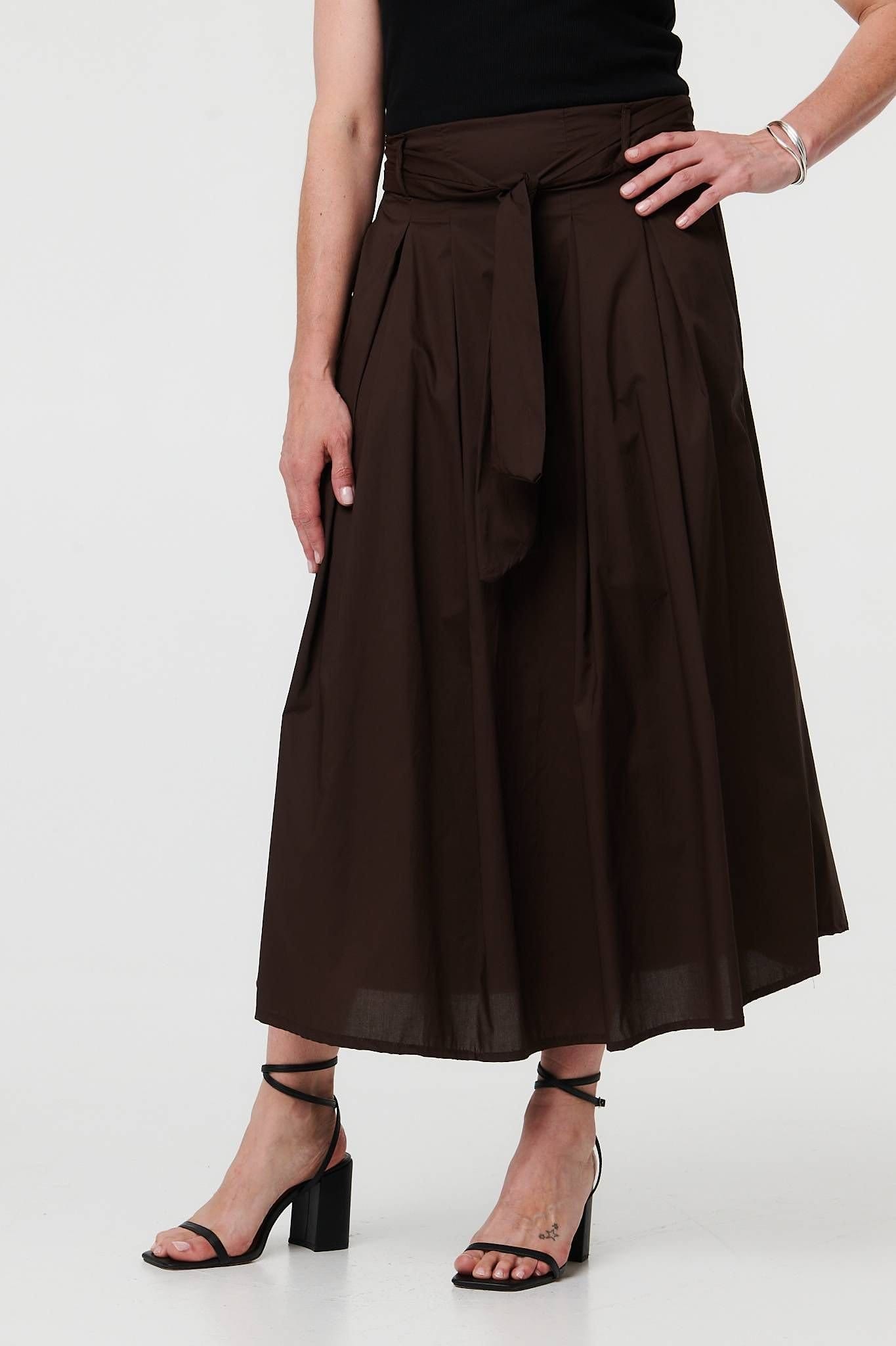 Izabel London Izabel London Women's Tie High Waist Ruched Maxi Skirt in Brown - 4