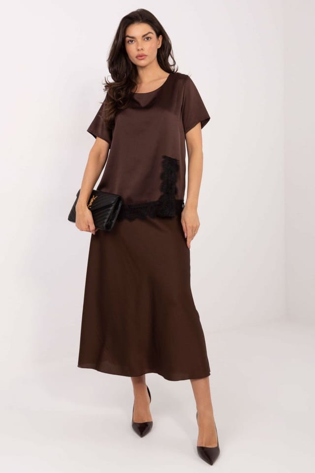 Love Lace Love Lace Women's Elegant Lace Trim Polyester Elastane Blouse in Brown - 2