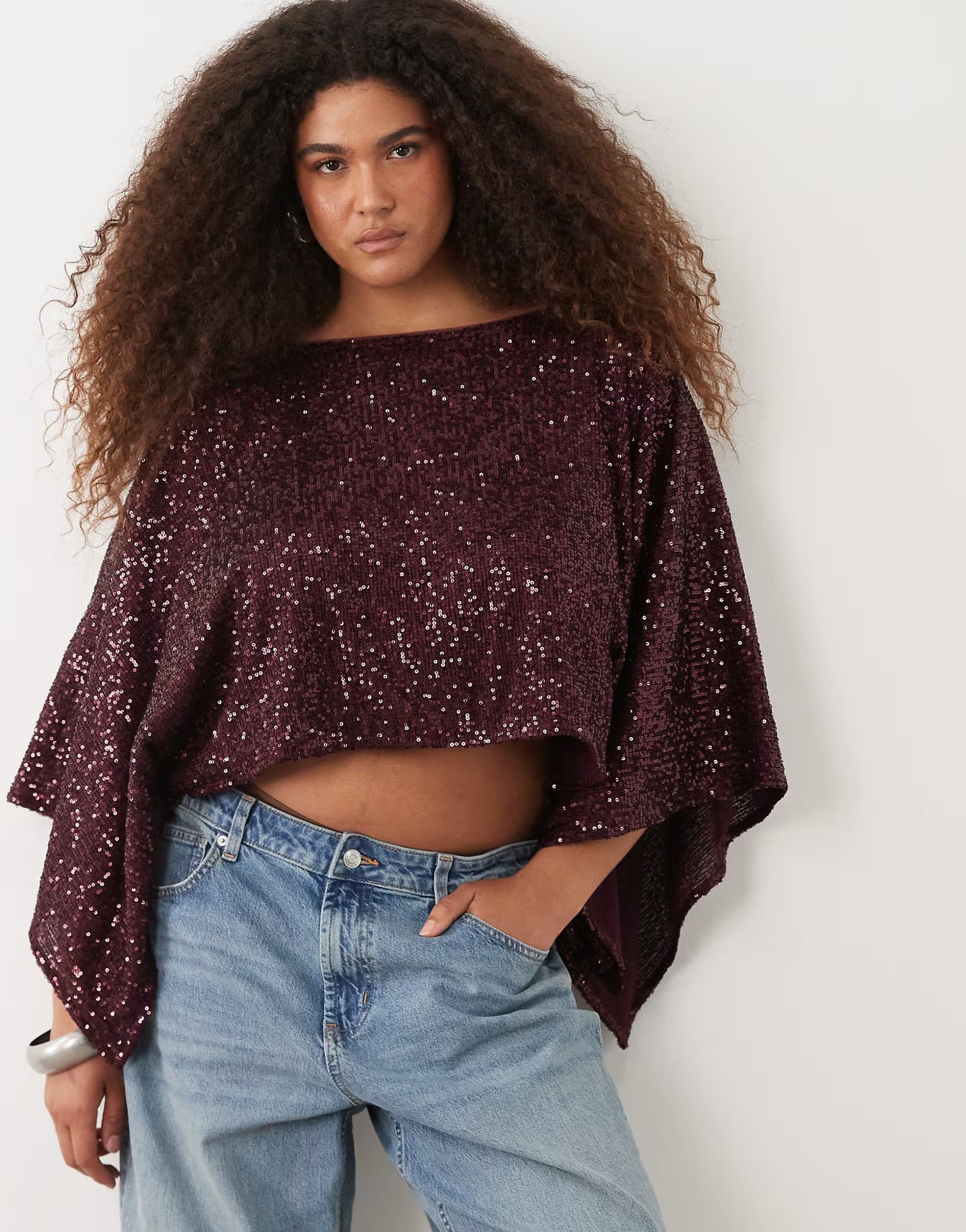 ASOS ASOS DESIGN Curve sequin cape top in grape