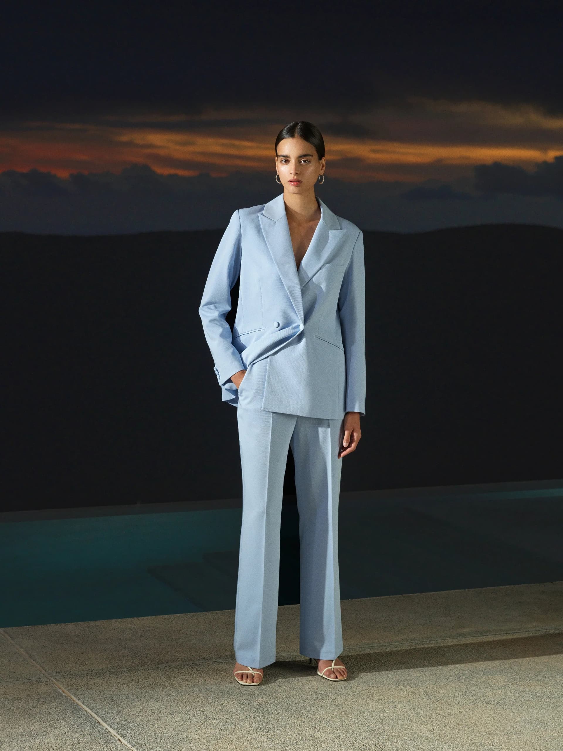 French Connection Sammie Tailored Straight Leg Trousers Mid Pretty Blue