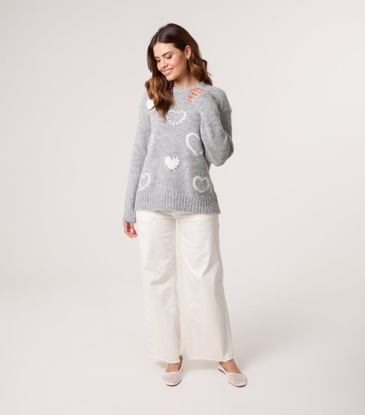 Blue Vanilla Women's Grey Heart Pattern Embellished Jumper Blue Vanilla New Look - 2