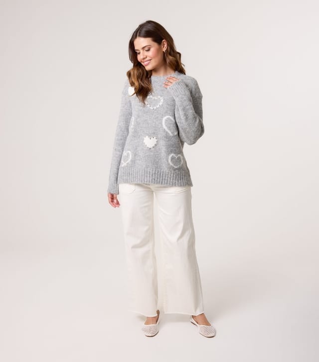 Blue Vanilla Women's Grey Heart Pattern Embellished Jumper Blue Vanilla New Look - 2