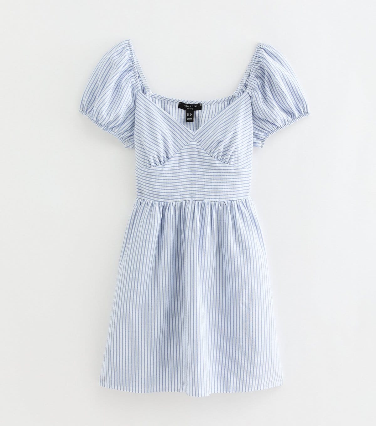 Women's Petite Blue With Cotton Striped Puff Sleeve Mini Dress New Look
