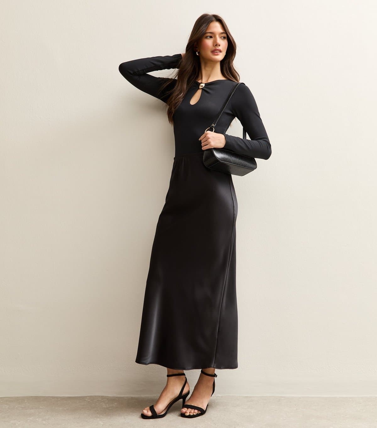 New Look Women's Black Satin Midi Skirt New Look
