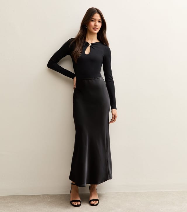 New Look Women's Black Satin Midi Skirt New Look - 3