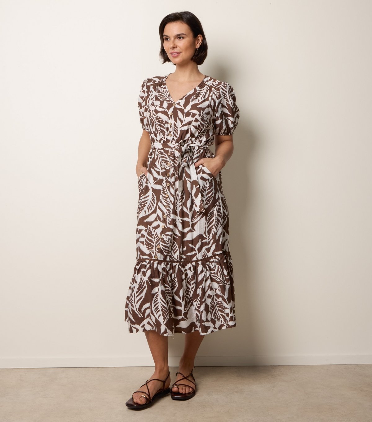 Blue Vanilla Women's Brown Coconut Print Midi Shirt Dress Blue Vanilla New Look - 3