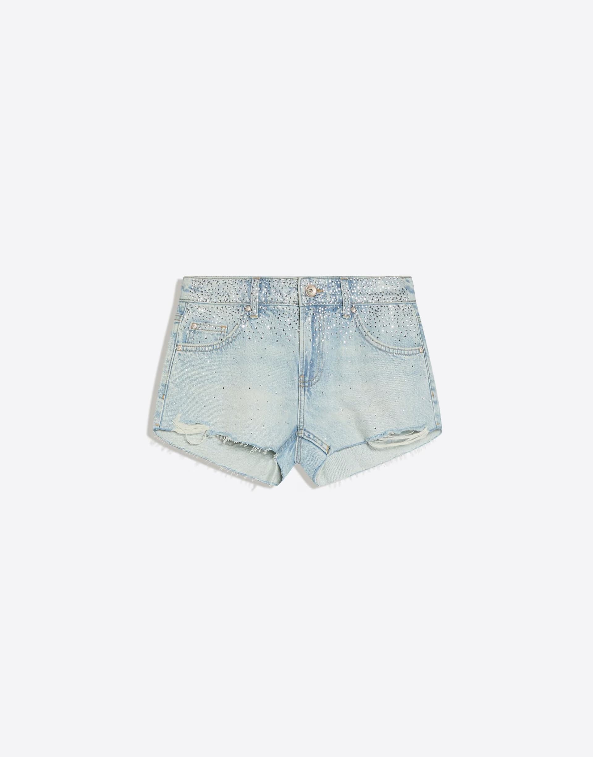 ASOS Bershka Shimmery denim shorts in light bue