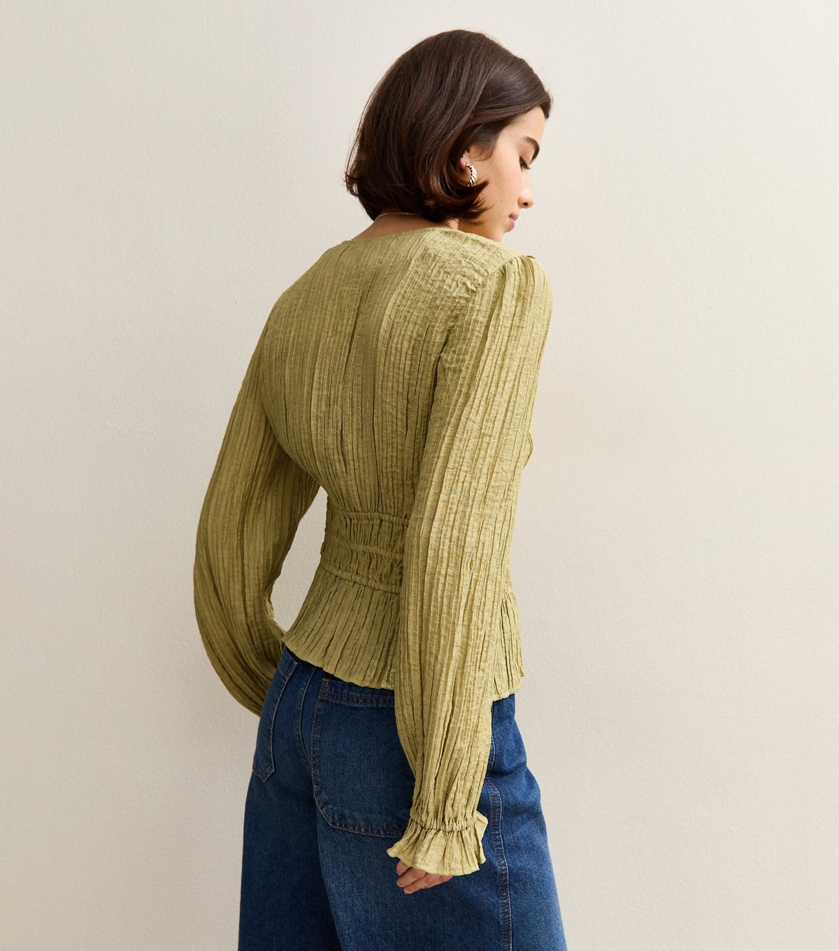 New Look Women's Green Textured V-Neck Top New Look - 4