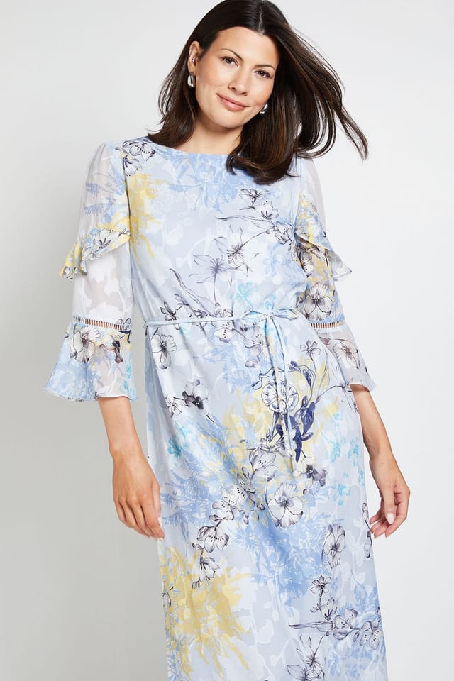 Wallis Wallis Women's Floral Burn Out Ruffle Midi Dress in Blue - 2